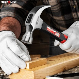 Claw Hammer 8Oz, MAXPOWER Curved Rip Claw Hammer Framing Hammer with Polished Carbon Steel Hammer-Head & Fiberglass Handle with Rubber Grip