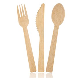 Boobam Econatural Products Bamboo Utensils - Natural Disposable Wooden Cutlery for Party, Eating, Camping, Picnic, Wedding, Birthday - Eco-Conscious Plant-Based Compostable Forks - Box of 24 Pieces