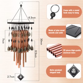YLYYCC Wind Chimes for Outside,30"Memorial Wind Chimes with 28 pieces Tubes and 16 Copper Bell for Garden, Patio,Window Hanging Decoration, Bronze Memorial Sympathy Gifts for Mom