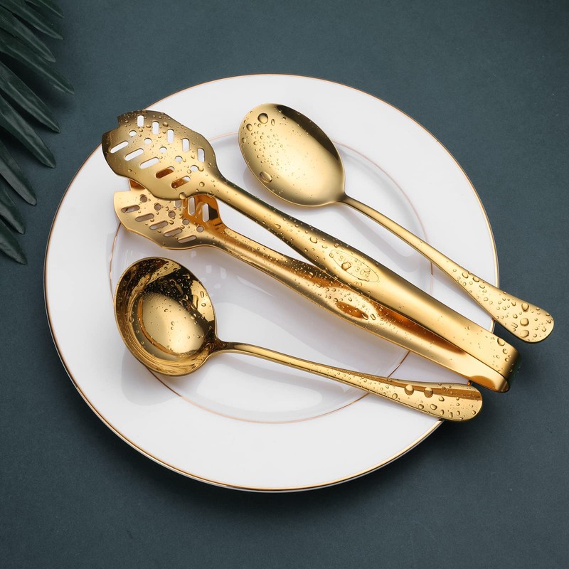 Gold Serving Utensils, OGORI 10-Piece Polished Stainless Steel Gold Serving