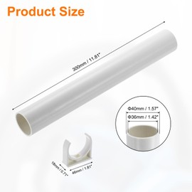 sourcing map PVC Rigid Tube, 300mm Length Round Pipe Tubing, 36mm ID 40mm OD Plastic Tubes with Clamp for Aquarium, Water Cooling System, Cable Sleeve, White