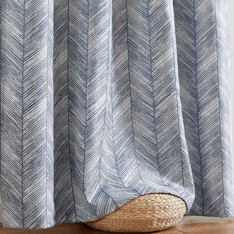 jinchan Blue Printed Curtains 96 Inch Length for Living Room