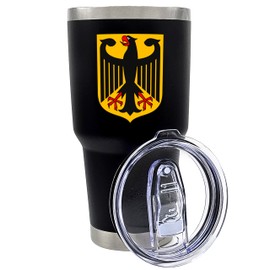 Palm City Products Premium 30 oz Germany-Themed Black Tumbler with Slider Lid - Insulated Travel Mug with Germany Coat of Arms - Ideal Souvenir & Gift for German Heritage Lovers