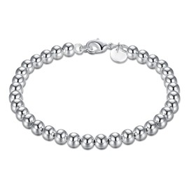 Goldenchen Womens 925 Sterling Silver Plated Round Beads Bracelet Wrist Bangle;Bead Diameter (4mm .6mm.8mm.10mm), Copper