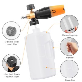Fai Top 1L Foam Gun for Car Wash High Pressure Washer Snow Foam Jug 1/4 Quick Coupler Mesh Filter Adjustable Sprayer Nozzle Additional 1.1mm & 1.35mm Orifices