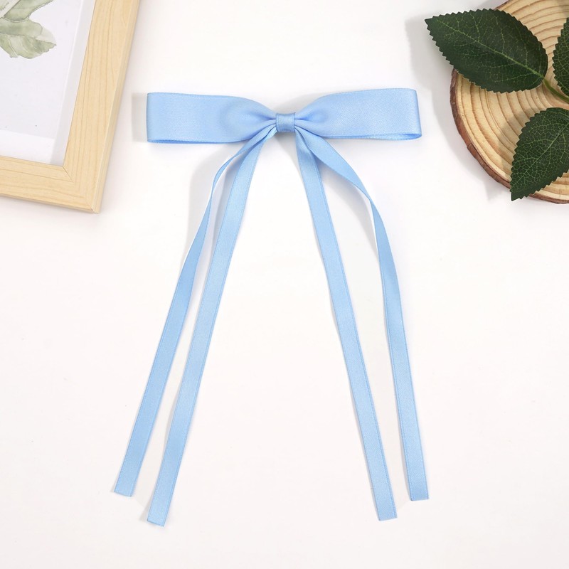 Ayesha Blue Hair Bows Clips Blue Ribbon Bows with Long
