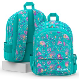 Kiskadees School Bags for Girls, Lightweight Adjustable Waterproof Girls Backpack Mermaid, Good Size Girls School Bag Rucksack for Age 4 5 6 7 Years Old Reception Year 1 2 3 Children Book Bag - Green