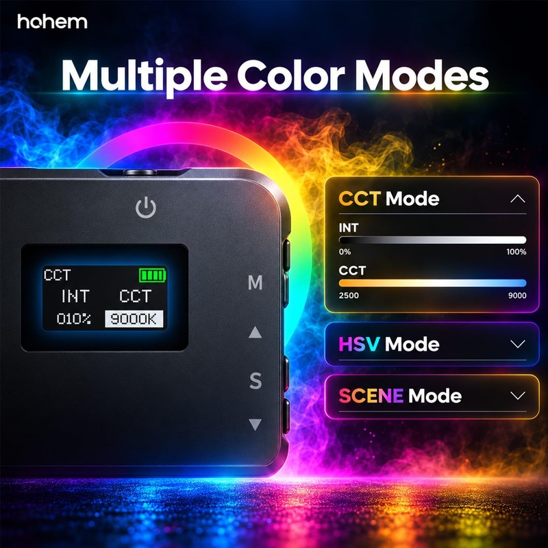 Hohem RGB Video Light, 10W CCT 2500K-9000K, Portable Full RGB