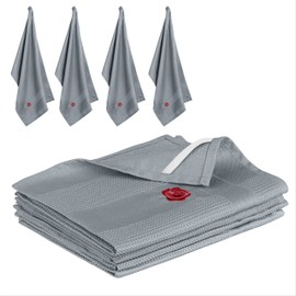 ROSELINE Microfibre Towels, Kitchen Towels for Daily Use, Absorbent and Lint-Free Tea Towels, Cleaning Cloths, Set of 4, 42 x 68 cm (Silver)