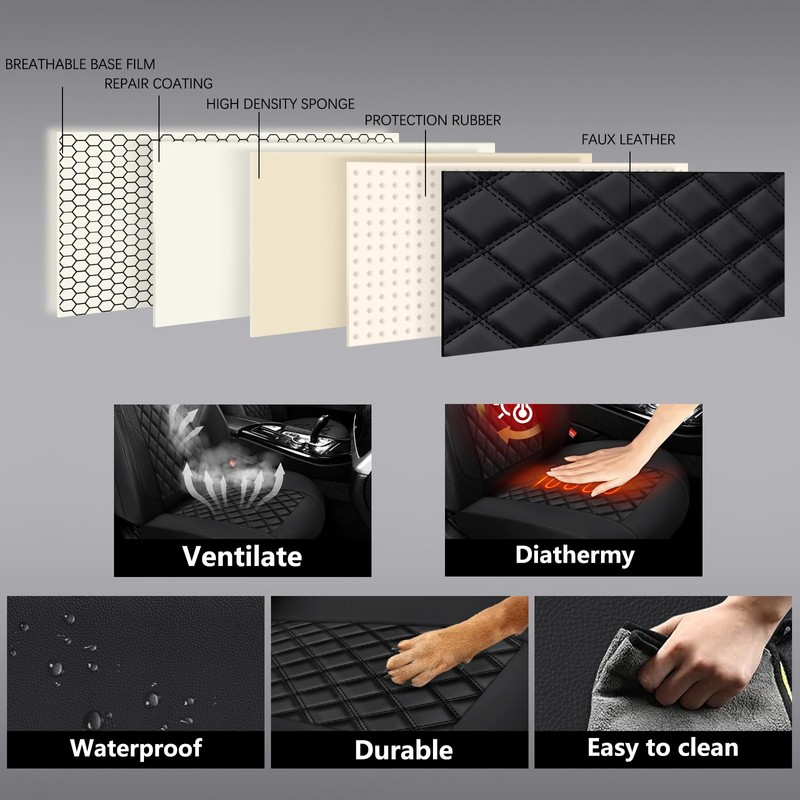 GEEYONTEK Premium Leather Car Seat Covers Full Set,Universal Fit for