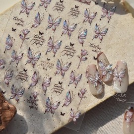 Proxima Direct 1Sheet 5D Laser Butterfly Nail Art Stickers Decals 5D Embossed Jelly Butterfly Nail Stickers,Nail Design Decals for Women's Manicure Accessories