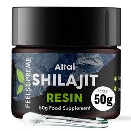 Natural Black Altai Shilajit Resin Large (50g) Pot | 100% Pure Additive Free | 80 Trace Minerals Including Magnesium Fulvic Acid Zinc and Potassium High Potency | Ethically sourced