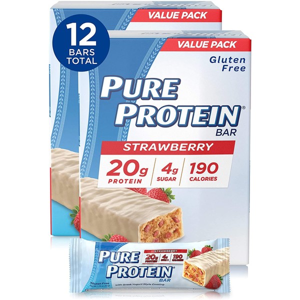 Pure Protein Strawberry Greek Yogurt Protein Bars, 1.76 oz, 6 Count, 2 Pack (Packaging May Vary)