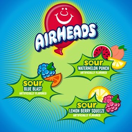 Airheads Airheads Sour Mini Candy Bars, Taffy Candy Assorted Bag, Individually Wrapped Candy, Three Assorted Flavors, 5 lb Bag