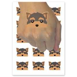 Peeking Yorkshire Terrier Yorkie Dog Temporary Tattoo Water Resistant Fake Body Art Set Collection - 54 1" Tattoos (1 Sheet)