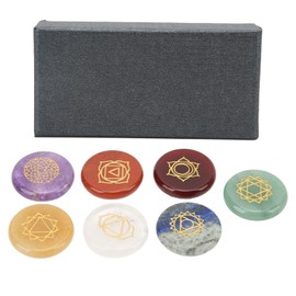7Pcs Chakra Stones in Gift Box, Healing Crystals Gemstones with Engraved Chakra Symbol for Yoga Meditation Decoration