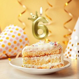 Crown Birthday Candle 6 Gold, 6 Candles for Birthday Cakes,Number 6 Crown Candle,6th Birthday Candles Sparkle Decoration for Birthday Party Wedding Anniversary Celebration Supplies