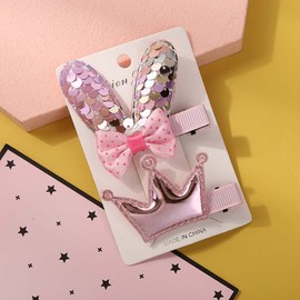 Easter Hair Accessories Girl Bunny Ear Hair Clip with Bow Crown Flower TSFJ15 (Crown Pink)