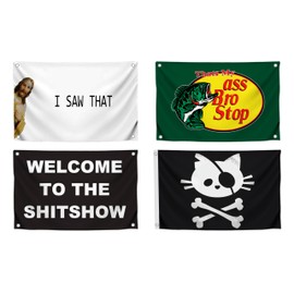 Set of 4 Decorative Home Wall Flags 3x5 Feet with Four Brass Grommets - Christian Religious Cool Wall Flag - Welcome To The Shitshow Tapestries Banner - Pirate Cat Skull and Crossbone Home Flags