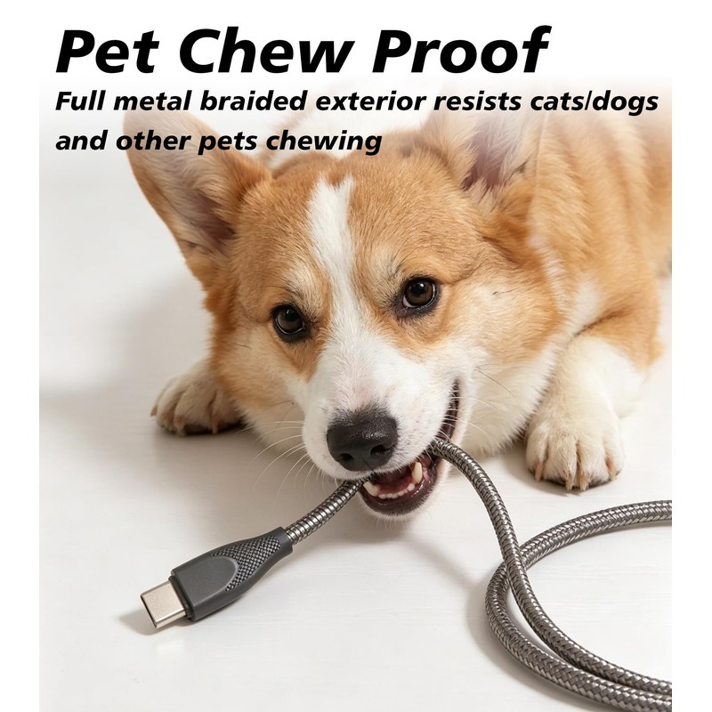 Grtoeud Pets Chew Proof Metal Braided USB-A to USB-C Cable