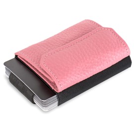 Jaimie Jacobs Nano Boy Pocket Mini Textile Wallet with Drawstring and Coin Compartment Slim Card Holder for Men and Women, Grained Leather Pink, minimalist wallet