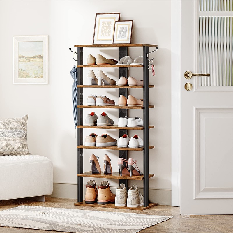HOOBRO 8 Tiers Vertical Shoe Rack, Wooden Shoe Storage Organizer