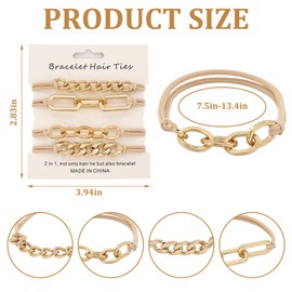 5 Pack Gold Hair Ties Double Rope Elastic Hair Tie Bracelets for Women No Damage Hairs Cuffs Gold Bracelet Hair Ties for Women and Girls