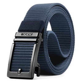 ACTCLOUD Ratchet Belts for Men, Tactical Gun Belt Nylon Web Golf Belt with Automatic Slide Buckle (M-for Waist 36"-42" (Length 49"), Blue)