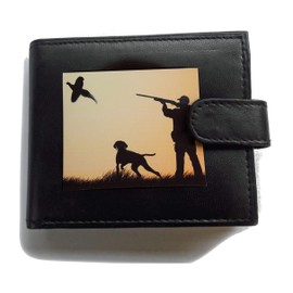Stoneys Badges Pheasant Shooting with Gun Dog Anti RFID Theft Wallet Black Soft Leather Large Coin Pocket