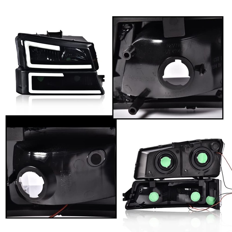 CHEDA Headlights Assembly, Compatible with 2003-2007 Chevy Silverado Avalanche, Smoky