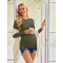 Ekouaer 3 Pack Maternity Shirts Long Sleeve Crew Neck Pregnancy Tops Mama Clothes Black/Army Green/Grey L