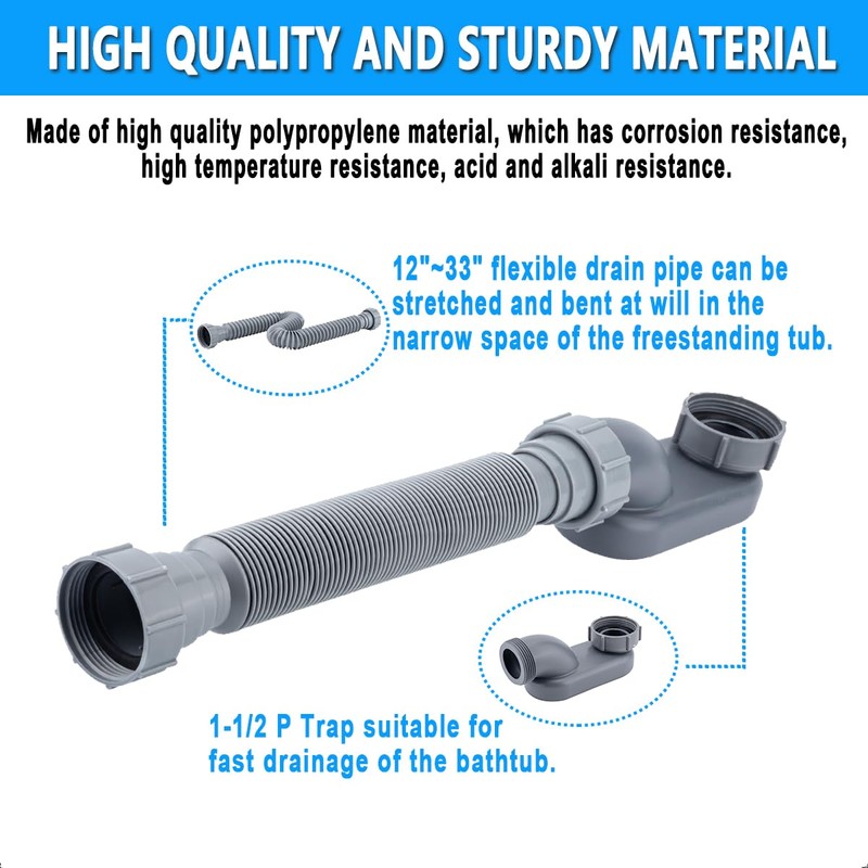 Low Profile 1 1/2 P Trap, Flexible Bathtub Shower Drain