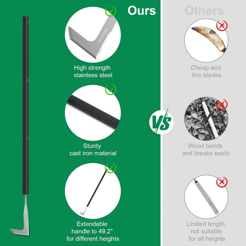 49.2” Long Handle Crack Weeder, 3 Adjustable Length Crevice Weeding