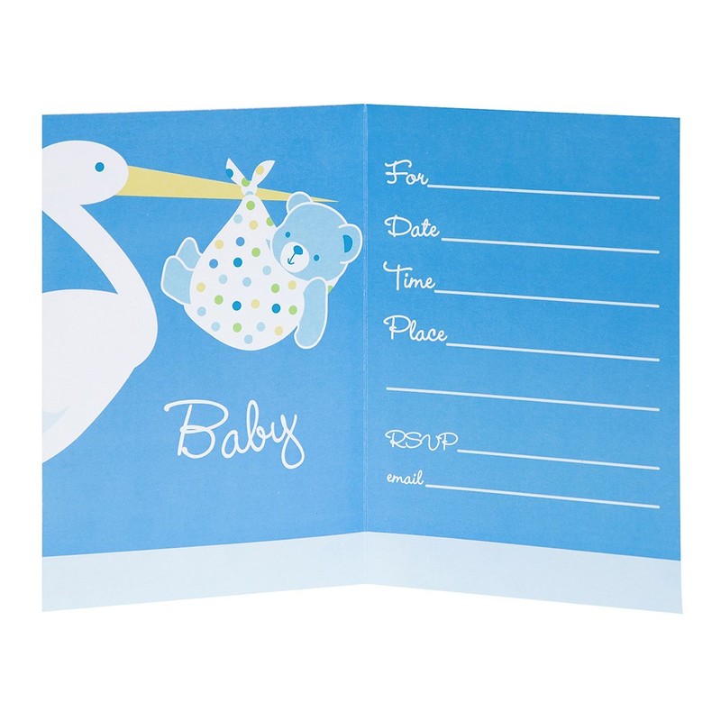 Blue Stork Baby Shower Invitations, 8ct