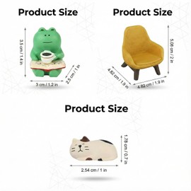 Hopzab 3PCS Miniature Frog Statue with Yellow Sofa, Cat,Cute Funny Mini Frog Sculpture Figurines,Resin Tiny Animal Ornament,Desk Decor for Home Office Garden