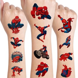 TUMAJI 12 Sheets Spider Men Temporary Tattoos Stickers, Waterproof Tattoos Cartoon Tattoos, Spider Men Theme Party Decorations Favors Tattoos Gifts for Adults Teens School Prizes Birthday Gift