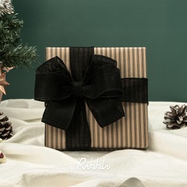 Ribbli Black Burlap Wired Ribbon,1-1/2 Inch x 10 Yard, Wired Edge Ribbon for Big Bow,Wreath,Tree Decoration,Outdoor Decoration