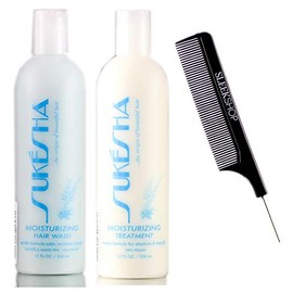 Sukesha Moisturizing Hair Wash Shampoo & Moisturizing Treatment Conditioner DUO Set (w/Sleek Comb) Dry, Brittle, Chemically Treated Hair, 100% Vegan (12 oz + 12 oz DUO KIT)