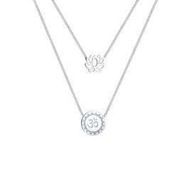 Elli Women's Lotus Flower Om Mantra Symbol Layer Look Necklace in 925 Sterling Silver, Silver, No Gemstone