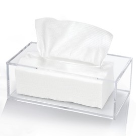 Handmade Acrylic Tissue Box 25 x 13 x 9 cm Cosmetic Tissue Box Rectangular Tissue Box for Dining Room, Office, Car, Bathroom (Transparent)