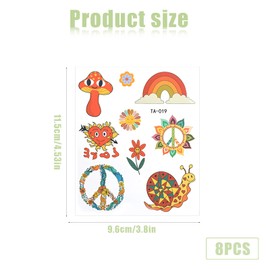 KINBOM 8 Sheets Summer Cartoon Temporary Tattoos, Flower Mushroom Cars Colorful Rainbow Funny Temporary Tattoos Stickers for Party Vacation Summer Pool Beach Boys Girls Adults