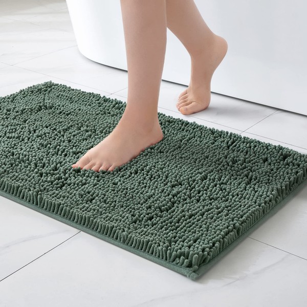 MIULEE Chenille Bath Mat, Non-Slip Bath Mat, 50 x 80 cm, Washable, Absorbent Shower Mat for Bathroom, Matcha Green