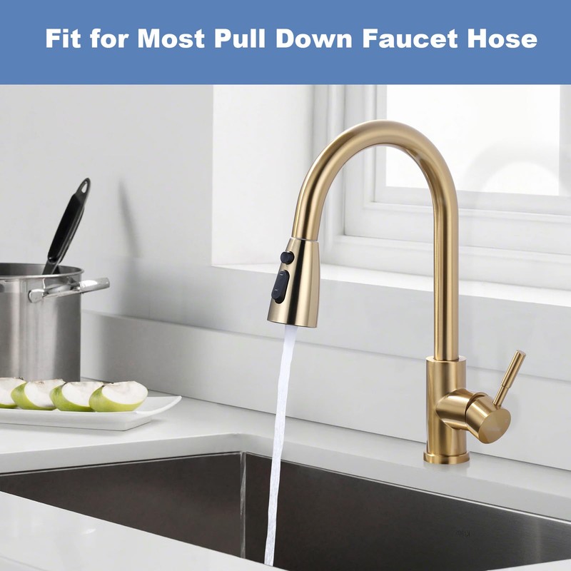 WOWOW Kitchen Faucet Head Replacement Gold, 3 Function Pull Out