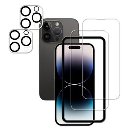 HKKAIS Easy Alignment Frame Designed For iPhone14 Pro Max Tempered Glass Screen Protector 2-Pack Camera Lens Protector Film 2-Pack