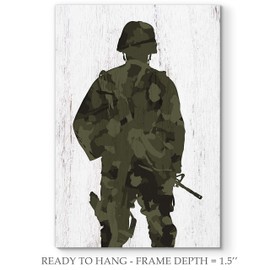 Renditions Gallery Canvas Figurative Wall Art Modern Paintings Decorations Military Soldier Silhouette Abstract Green Black American Patriotic Artwork for Bedroom Office Kitchen - 24"x32" LT25