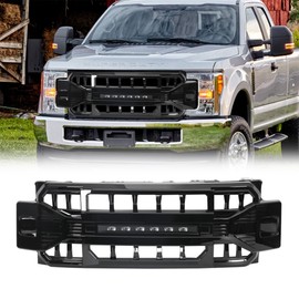 AMERICAN MODIFIED Armor Grille with Off-Road LED Light Bar ABS Plastic Vehicle Accessory Compatible with 2017 to 2019 Ford F250/350, Glossy Black