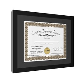 Creative Picture Frames 12x15 Classic Black Diploma Frame with Black Mat Glass Easel and Installed Wall Hangers | Frame Holds 16x20 Media without Mat