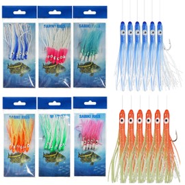 6 Packs Fishing Bait Rigs Octopus Lures Fishing Rigs Sea Fishing Lures Baits Hooks with Swivel Snaps Tackle Rigs Anti Winding Lure String Hooks for Freshwater/Saltwater