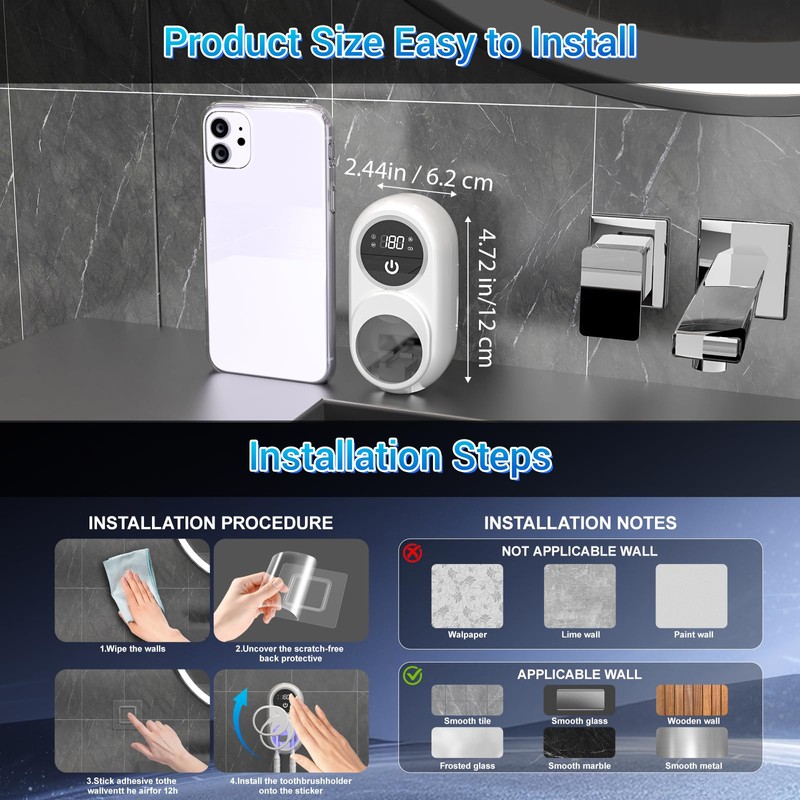 Smart Wall Mount Electric Toothbrush Holder for Bathrooms, White