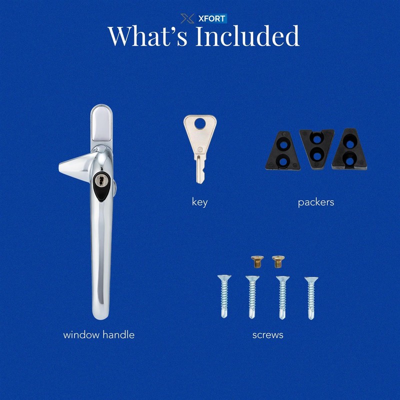 XFORT Locking Cockspur Window Handle Installation Kit in Polished Chrome,